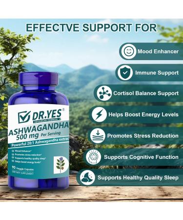 Ashwagandha Capsules 500mg with Organic Black Pepper for Maximum Absorption, Stress Relief, Memory, Focus, Mood & Sleep, Non-GMO, Vegan, 90 Capsules (Box is damaged)