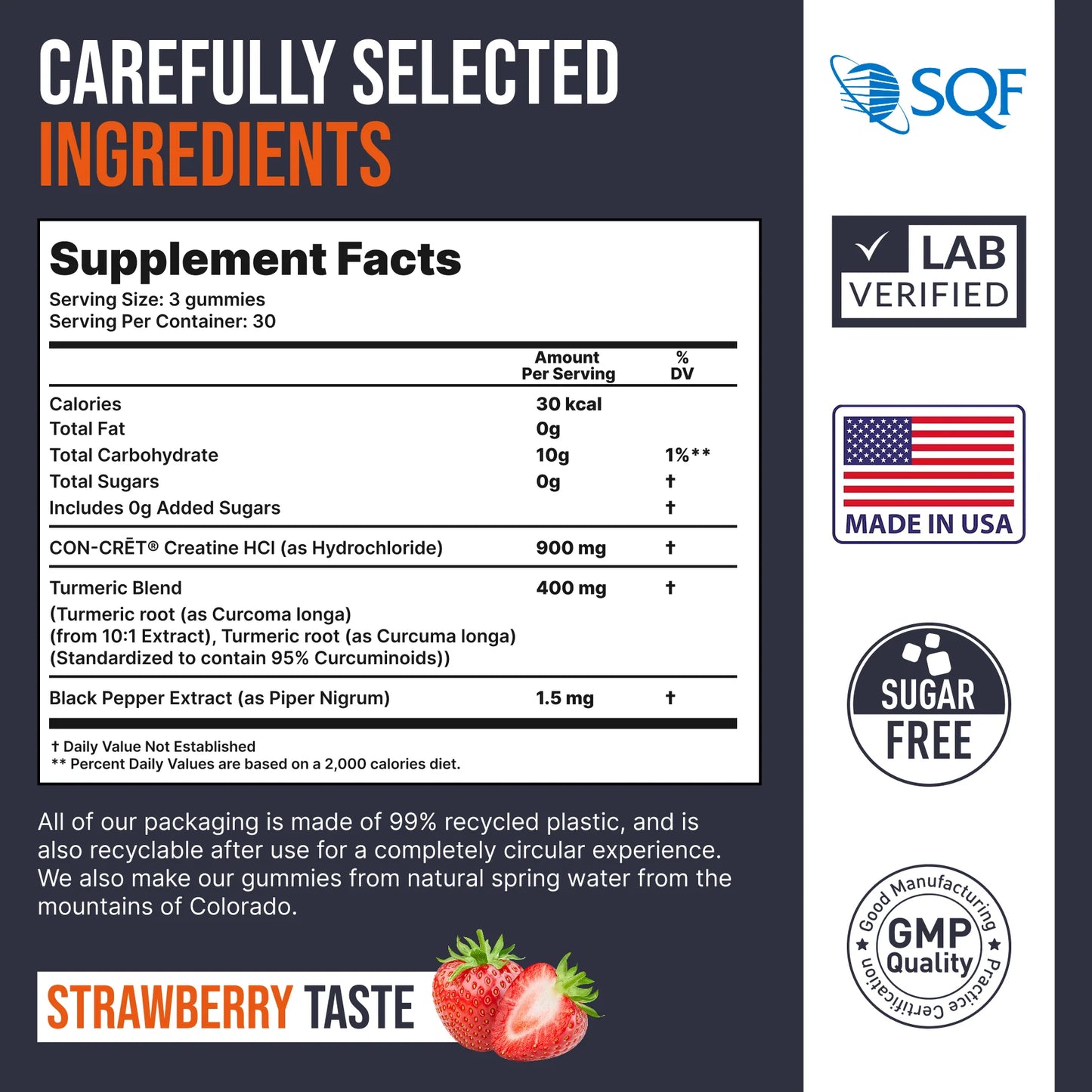 Creatine CON-CRET® HCI Gummies-1 Pack-Recovery-Endurance-Muscle & strength-Energy Strawberry Flavor