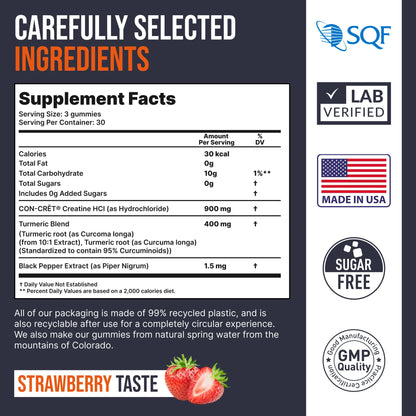 Creatine CON-CRET® HCI Gummies-1 Pack-Recovery-Endurance-Muscle & strength-Energy Strawberry Flavor