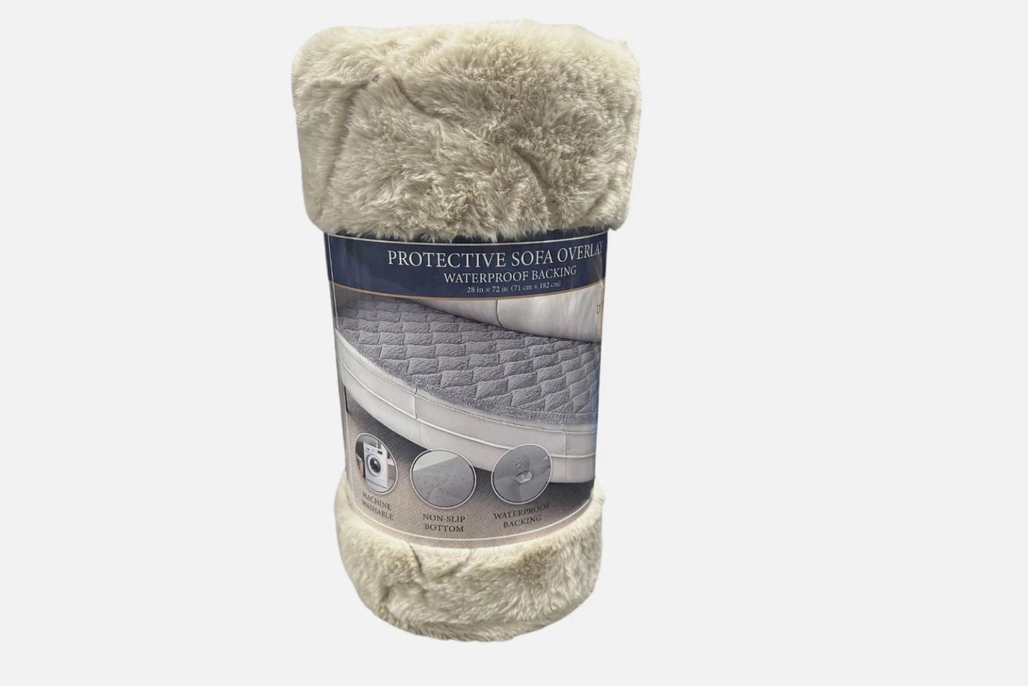Brentwood Originals Waterproof Quilted Sofa Overlay, 28" x 72” Faux Fur Overlay (Beige)