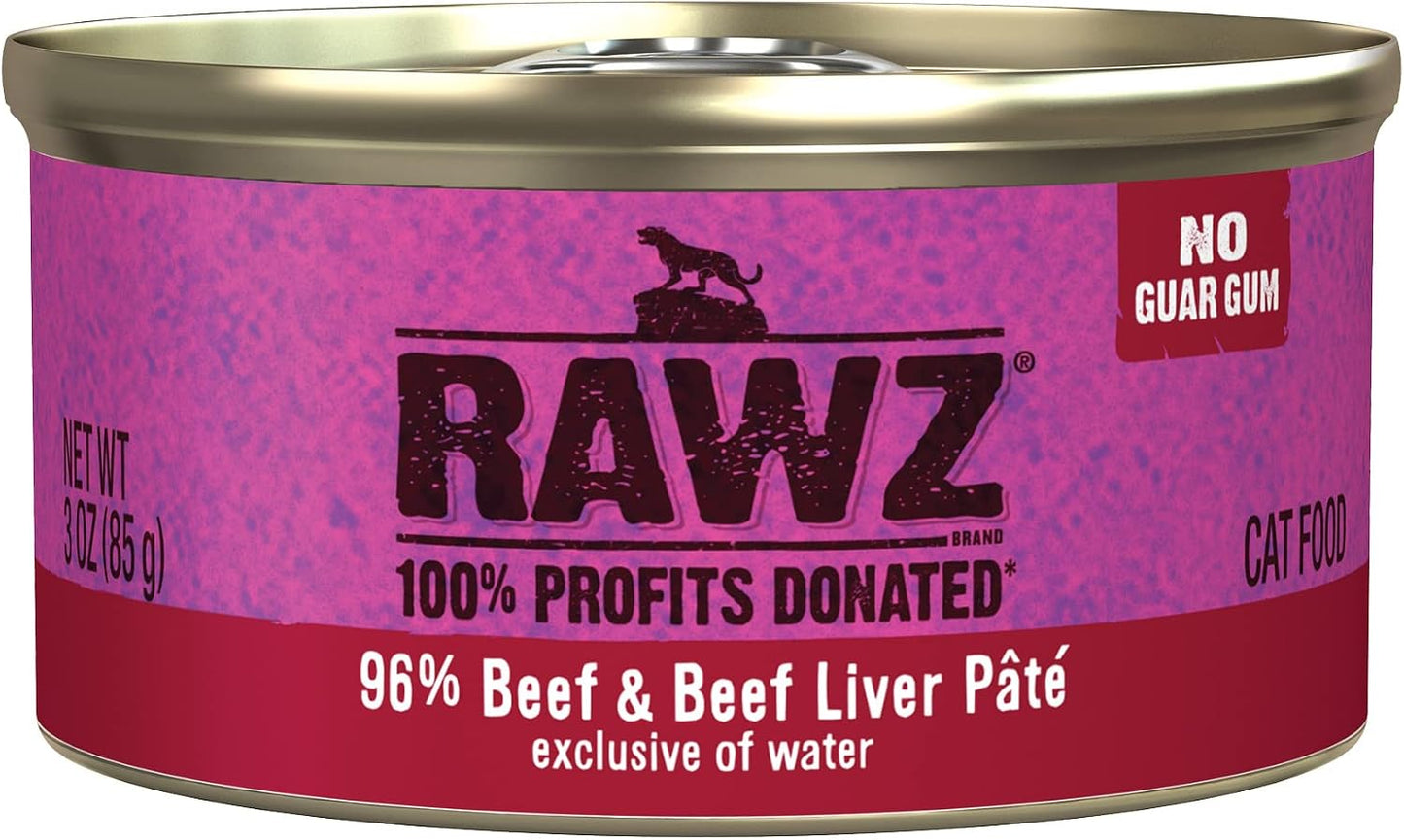 Rawz Natural Premium Pate Canned Cat Wet Food - Made with Real Meat Ingredients No BPA or Gums -3 oz Cans (Case Pack of 18) (Beef)