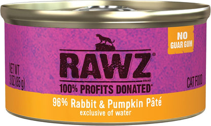 Rawz Natural Premium Pate Canned Cat Wet Food - Made with Real Meat Ingredients No BPA or Gums -3 oz Cans (Case Pack of 18) (Rabbit&Pumpkin)
