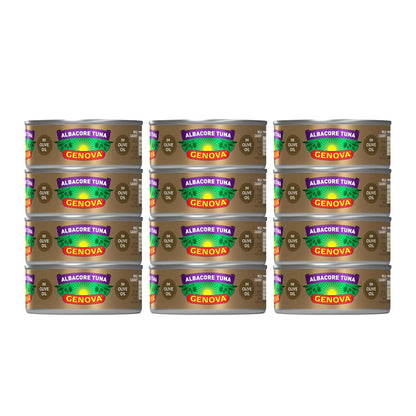 Genova Premium Albacore Tuna in Olive Oil, 5 oz. Cans (Pack of 12), Wild Caught Canned Tuna, Solid White