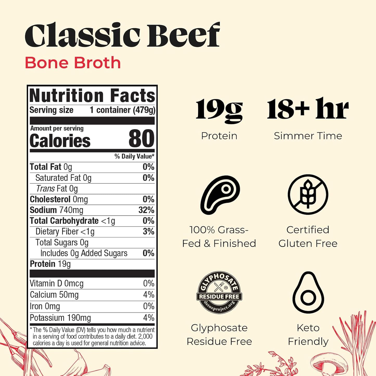 Kettle and Fire Classic Beef Bone Broth, Keto, Paleo, and Whole 30 Approved, Gluten Free, High in Protein and Collagen (6 Pack) Grass-Fed, Pasture-Raised Beef Bone Broth, 19g Protein, Gluten Free Certified, Glyphosate Residue-Free, Whole30, Keto & Paleo