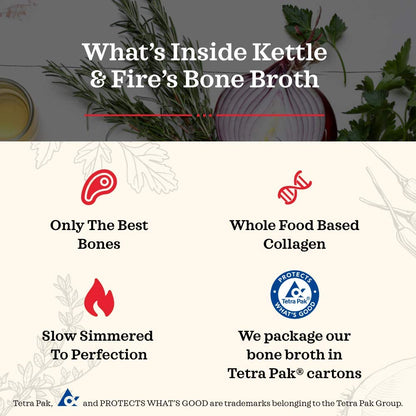 Kettle and Fire Classic Beef Bone Broth, Keto, Paleo, and Whole 30 Approved, Gluten Free, High in Protein and Collagen (6 Pack) Grass-Fed, Pasture-Raised Beef Bone Broth, 19g Protein, Gluten Free Certified, Glyphosate Residue-Free, Whole30, Keto & Paleo