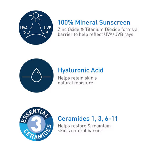 CeraVe Hydrating Mineral Sunscreen SPF 50 Body Lotion for Sensitive Skin, Kids & Adults 5 fl oz