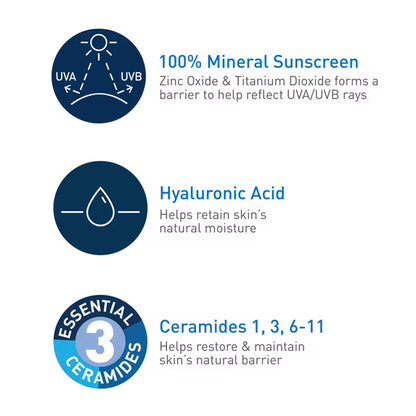 CeraVe Hydrating Mineral Sunscreen SPF 50 Body Lotion for Sensitive Skin, Kids & Adults 5 fl oz