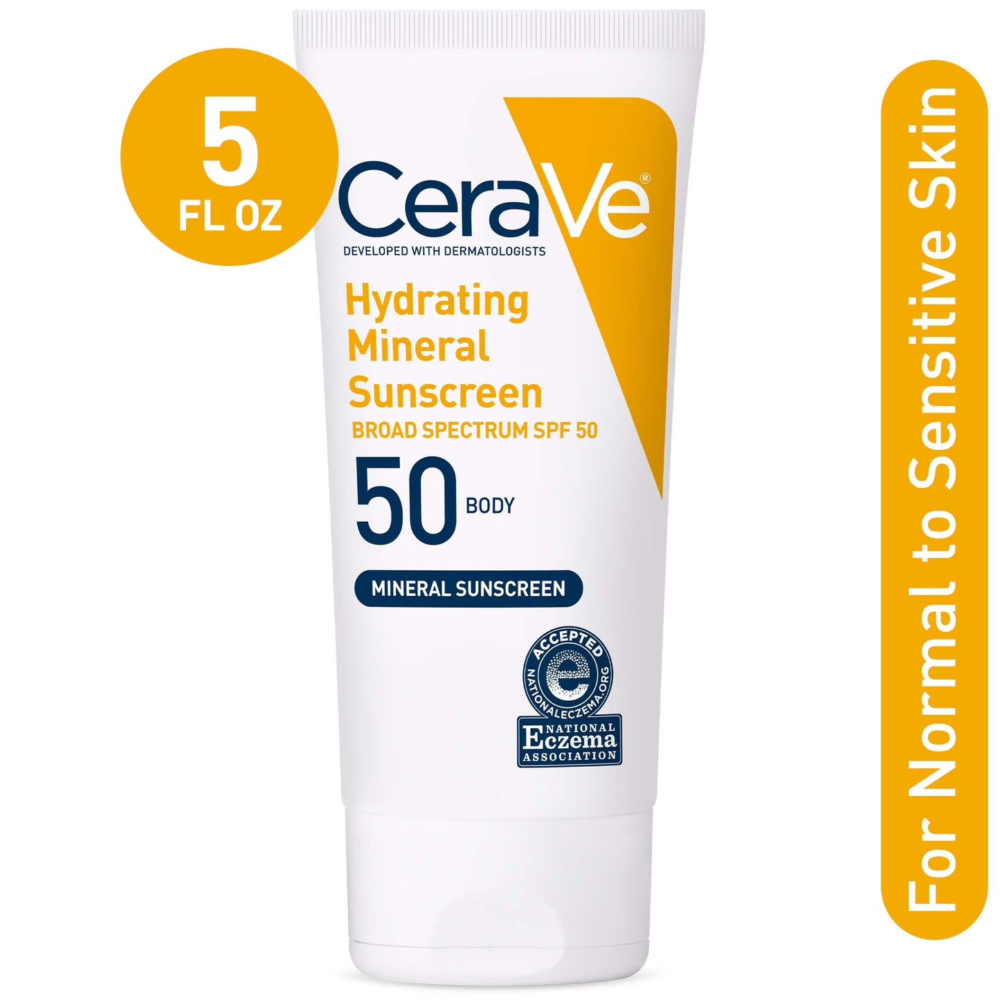 CeraVe Hydrating Mineral Sunscreen SPF 50 Body Lotion for Sensitive Skin, Kids & Adults 5 fl oz