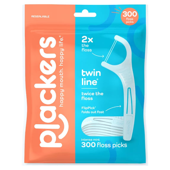 Twin Line Dental Floss Picks, Dual-Line Tuffloss, Cool Mint Flavor, 300 Count