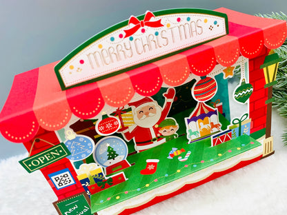 Christmas Toy Store, 3D Christmas Pop Up Card, Gold Foil Card, Merry Christmas Card, Holiday Card, Christmas Decoration