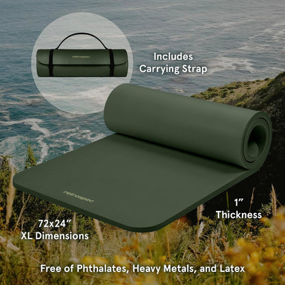 Retrospec Solana Spruce yoga mat with dimensions and carrying strap