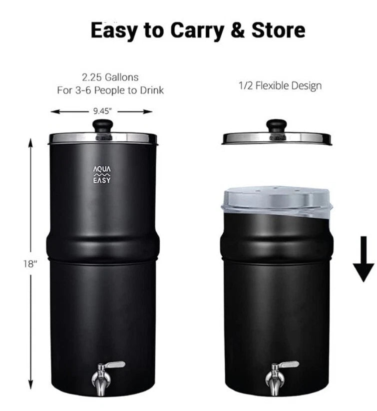 AquaEasy Stainless Steel Gravity Water Filter 2.25 Gal Wood Stand SS Tap Red