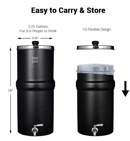 AquaEasy Stainless Steel Gravity Water Filter 2.25 Gal Wood Stand SS Tap Red