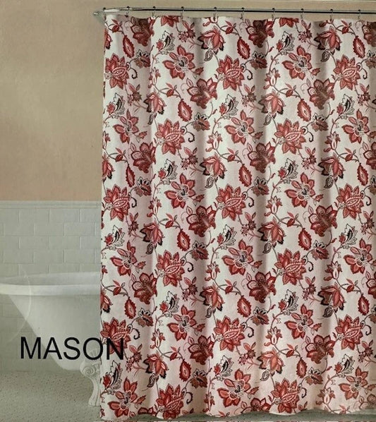 MASON Red Shower Curtain With Hooks Size 70 x 72 in