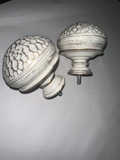 Complete Set of 2 Finials for Curtain Rods (White/Gold)