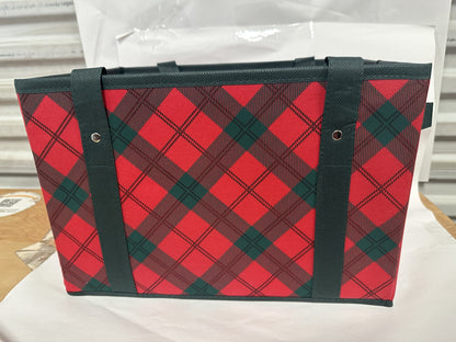 Earthwise Deluxe Collapsible Reusable Shopping Box Grocery Bag with Reinforced Bottom Plaid Holiday Xmas Christmas Design Storage Boxes Bins Cubes